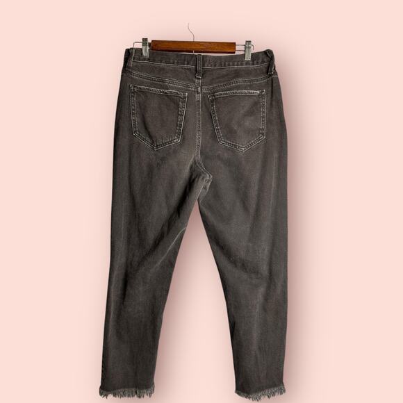 Black high rise mom jeans distressed raw hem size 30 - Picture 2 of 4